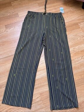 Striped Navy & Yellow Wide Leg Pants